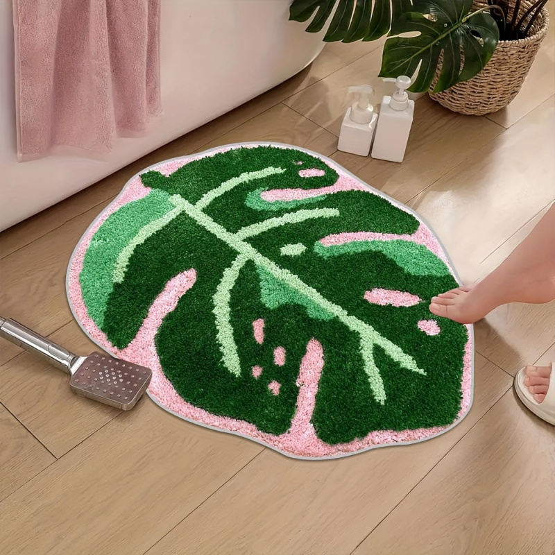 Zara Home Bathroom Rug - VIKAMA Alfombra de felpa con hojas